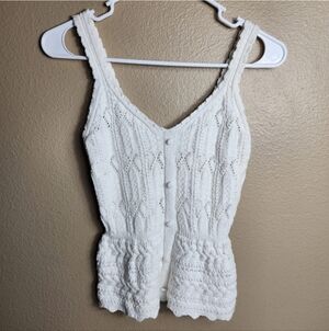 Design History Womens |XS| White Semi-Cropped Crochet Knit Peplum Tank Top